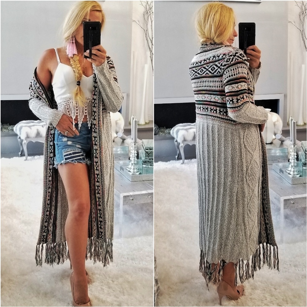CERELIA Cardigan with multi color print -beige - Picture 2 of 6